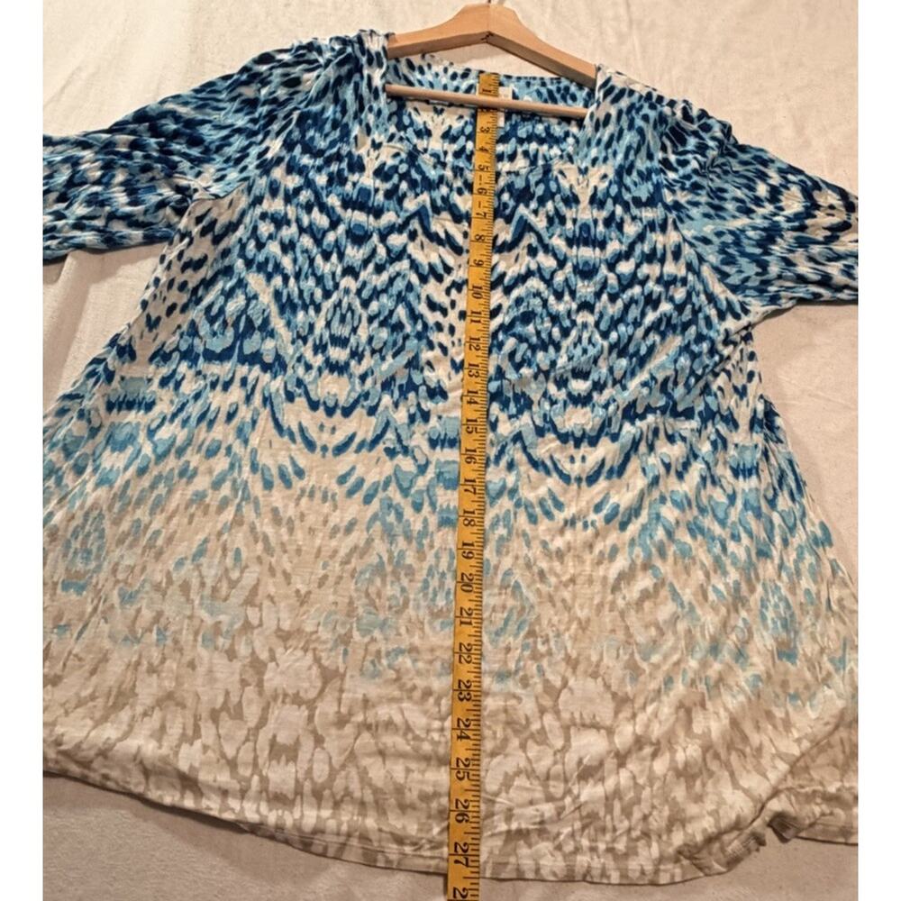 Chico's Blue Beige Geometric Tunic Blouse Rayon 3/4 Sleeve Round Neck Size 3 - Picture 7 of 10